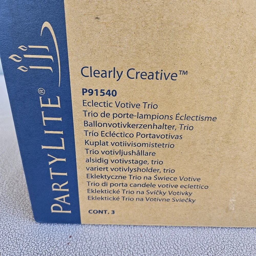 Partylite Clearly Creative Eclectic Votive Trio Clear Tealight Candle Holder Set